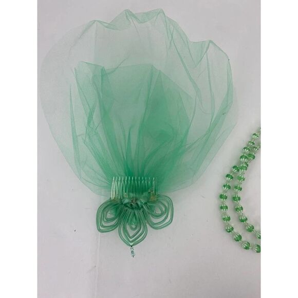 Vintage 40s 50s Wedding Veil & Headpiece & Beads West Germany Seafoam Green main image 7